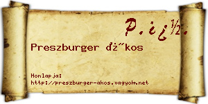 Preszburger Ákos névjegykártya